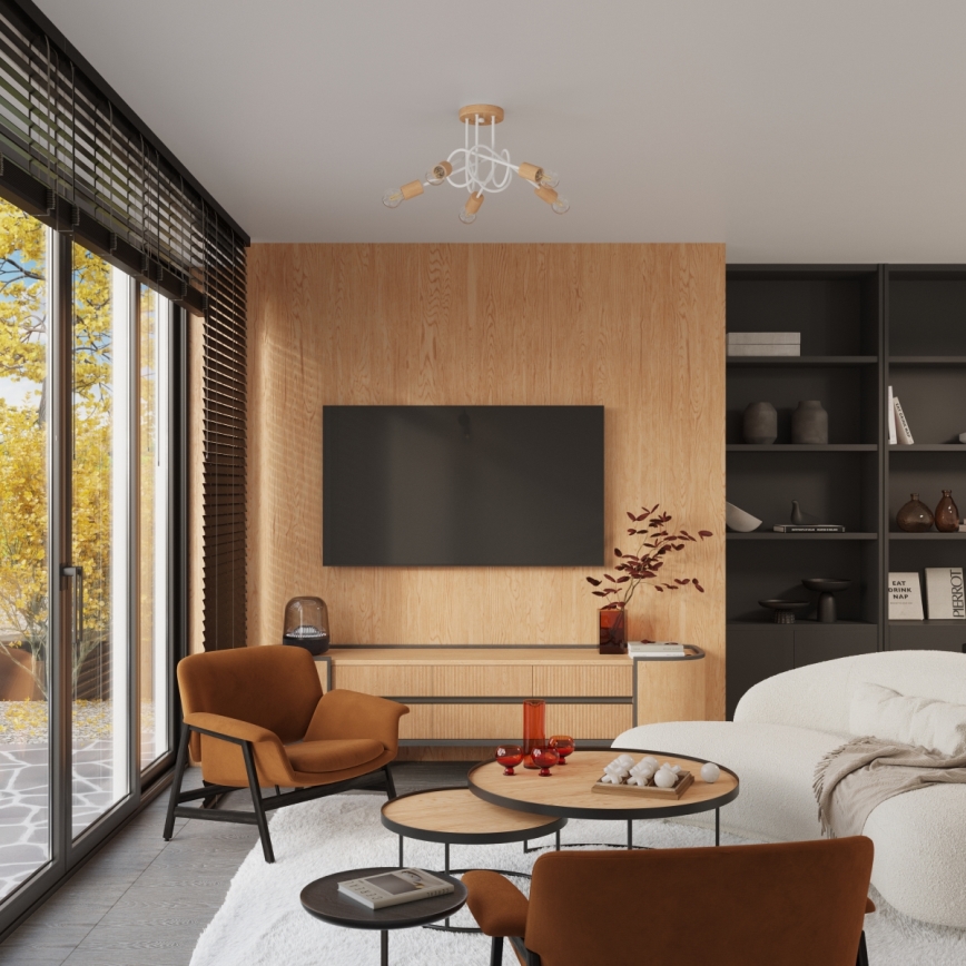 Ytmonterad ljuskrona EMBER 5xE27/15W/230V vit/beige/bok