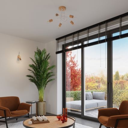 Ytmonterad ljuskrona EMBER 5xE27/15W/230V vit/beige/bok