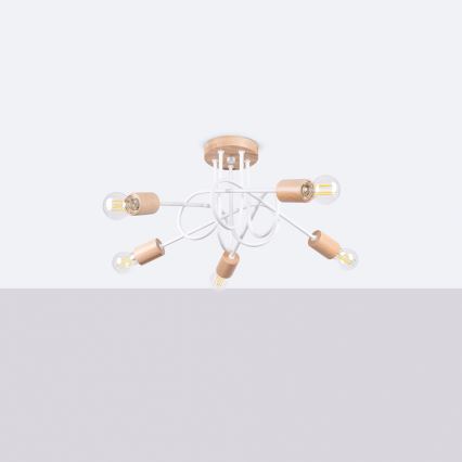 Ytmonterad ljuskrona EMBER 5xE27/15W/230V vit/beige/bok