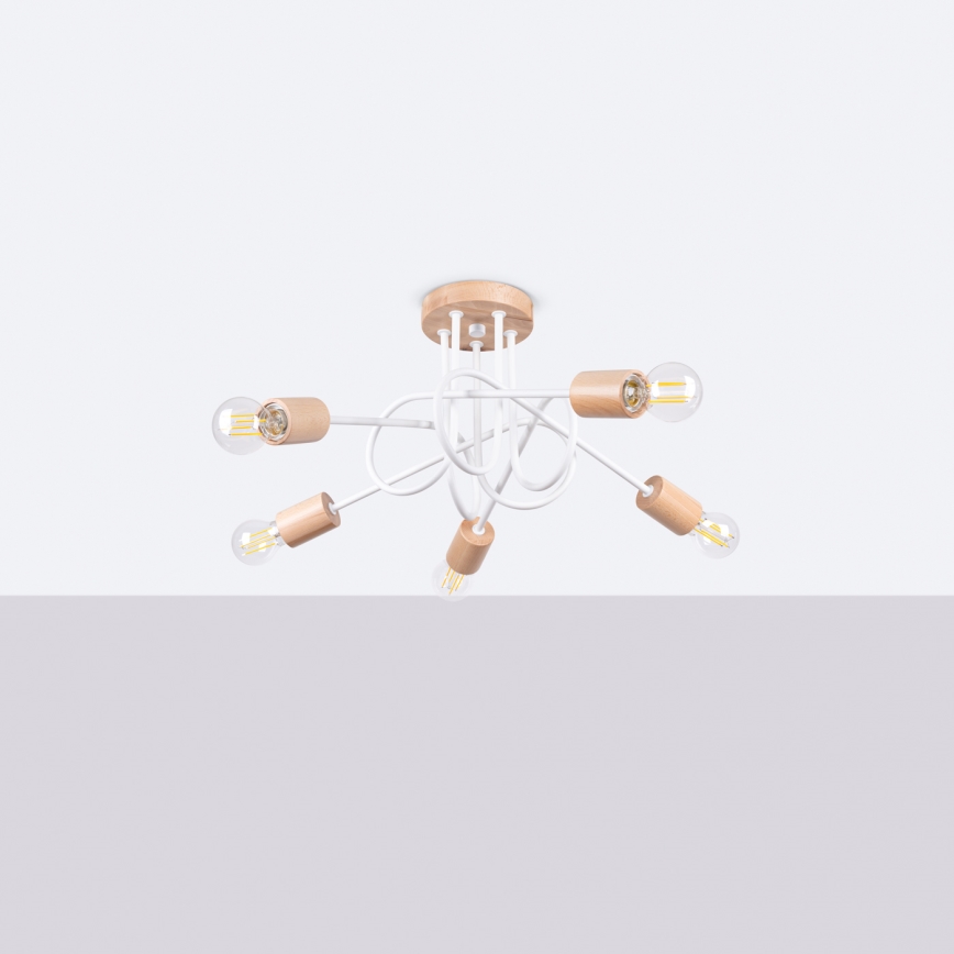 Ytmonterad ljuskrona EMBER 5xE27/15W/230V vit/beige/bok