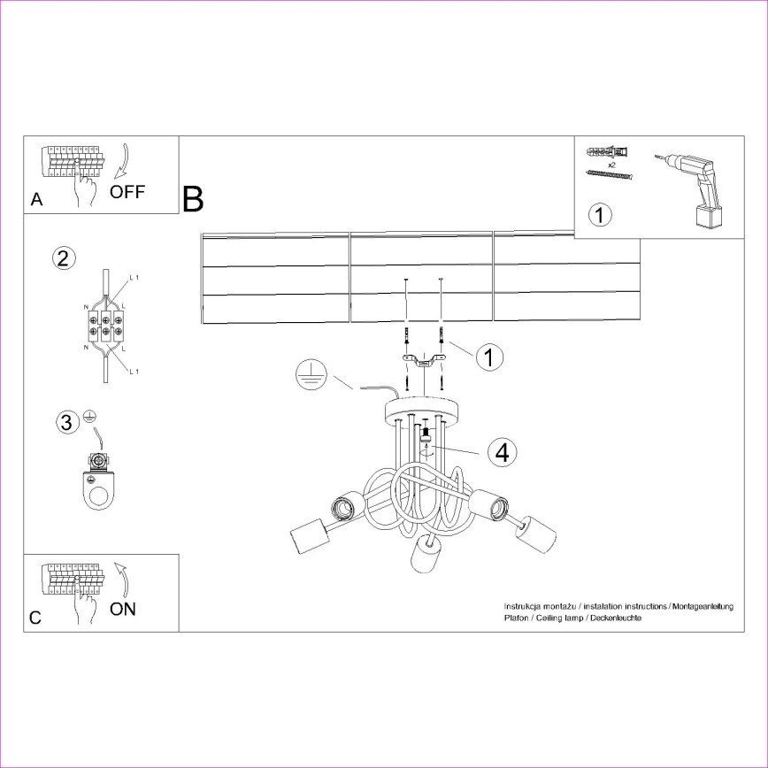 Ytmonterad ljuskrona EMBER 5xE27/15W/230V vit/beige/bok