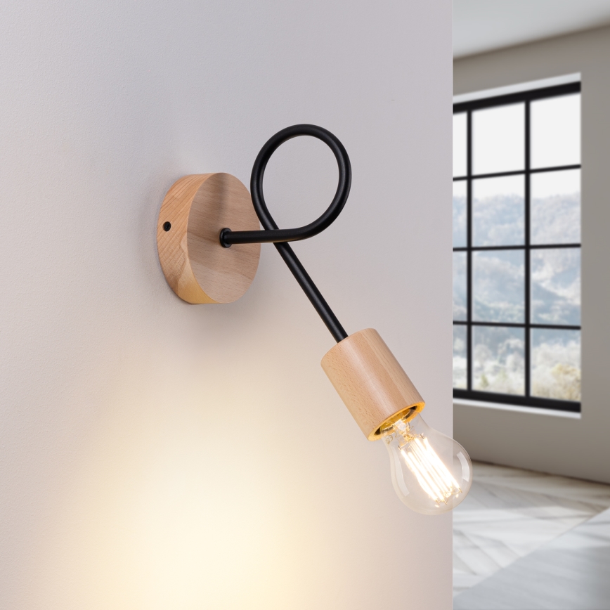 Vägglampa EMBER 1xE27/15W/230V svart/beige/bok