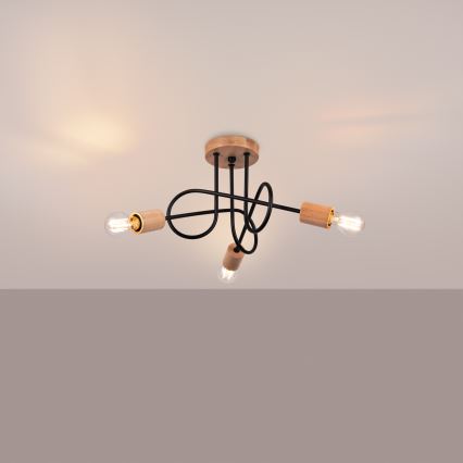 Ytmonterad ljuskrona EMBER 3xE27/15W/230V svart/beige/bok