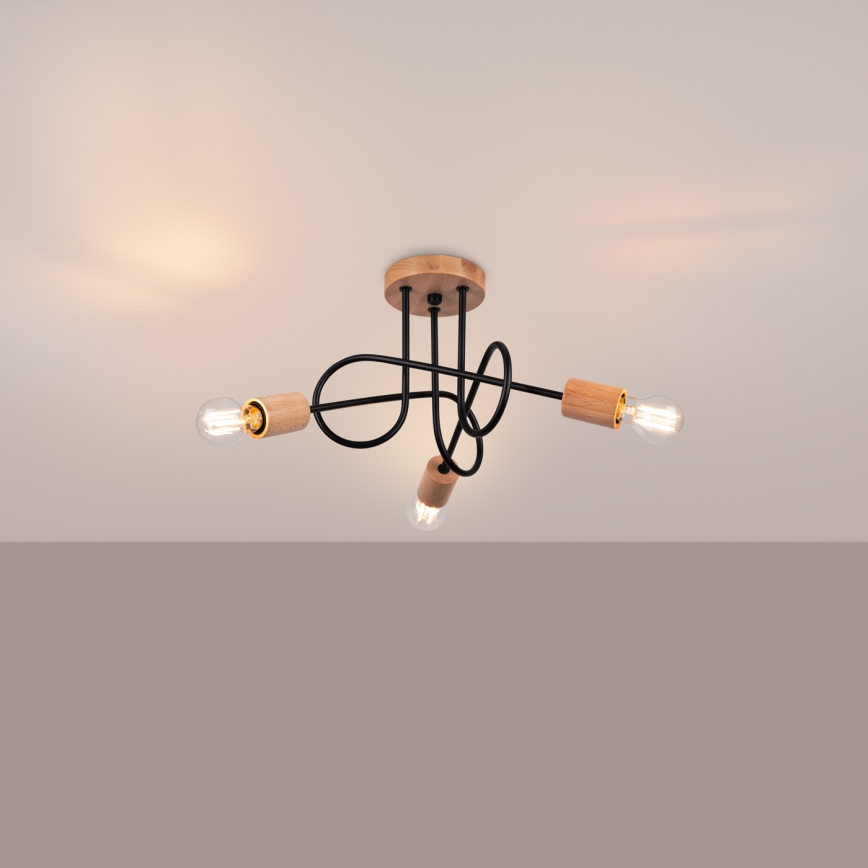 Ytmonterad ljuskrona EMBER 3xE27/15W/230V svart/beige/bok
