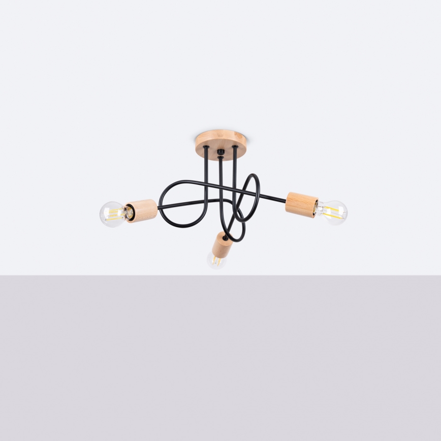 Ytmonterad ljuskrona EMBER 3xE27/15W/230V svart/beige/bok