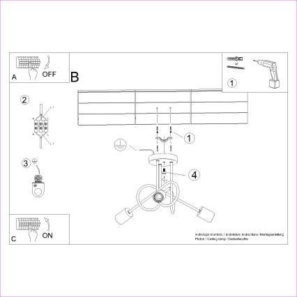 Ytmonterad ljuskrona EMBER 3xE27/15W/230V svart/beige/bok