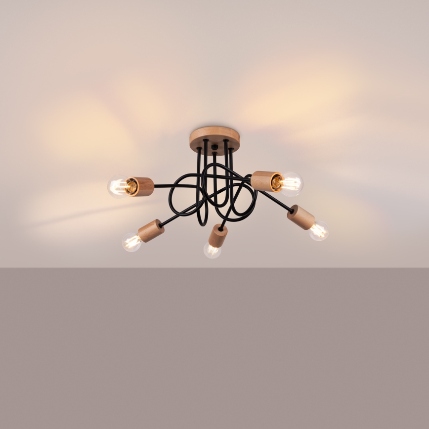 Ytmonterad ljuskrona EMBER 5xE27/15W/230V svart/beige/bok