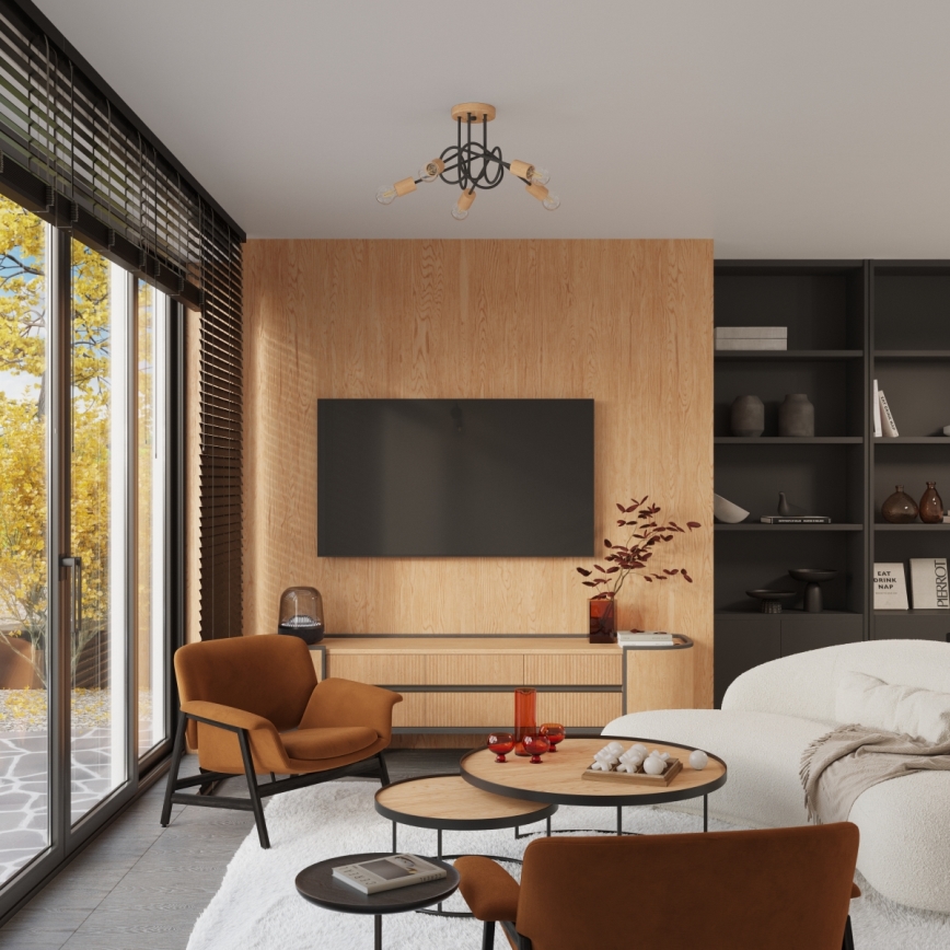 Ytmonterad ljuskrona EMBER 5xE27/15W/230V svart/beige/bok
