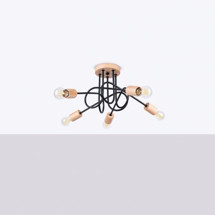 Ytmonterad ljuskrona EMBER 5xE27/15W/230V svart/beige/bok