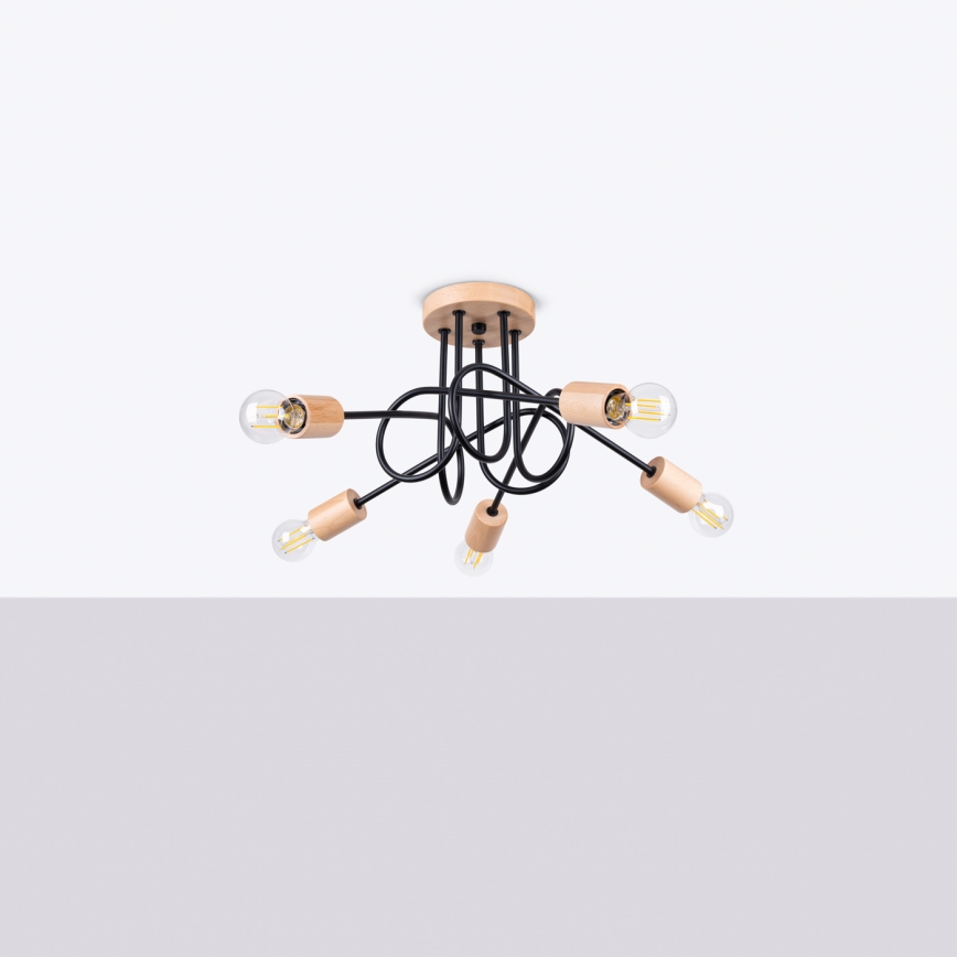 Ytmonterad ljuskrona EMBER 5xE27/15W/230V svart/beige/bok