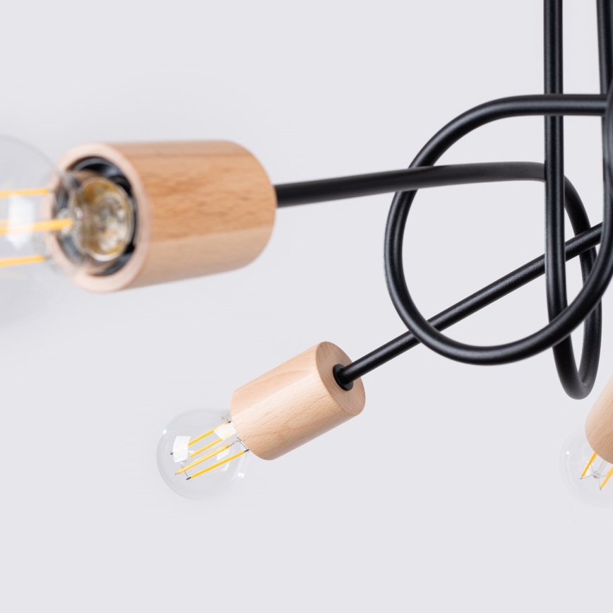 Ytmonterad ljuskrona EMBER 5xE27/15W/230V svart/beige/bok