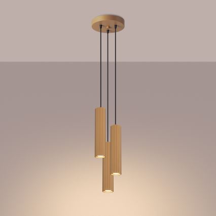 Ljuskrona med textilsladd KARBON 3xGU10/10W/230V guld