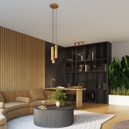 Ljuskrona med textilsladd KARBON 3xGU10/10W/230V guld