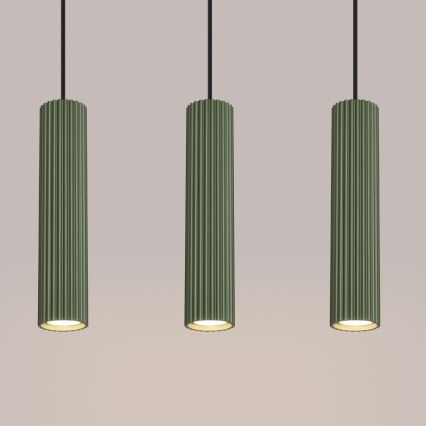 Ljuskrona med textilsladd KARBON 3xGU10/10W/230V grön