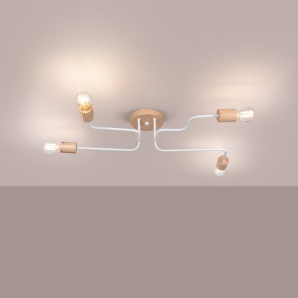Ytmonterad ljuskrona TIMBO 4xE27/15W/230V vit/beige/bok