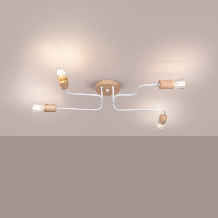 Ytmonterad ljuskrona TIMBO 4xE27/15W/230V vit/beige/bok