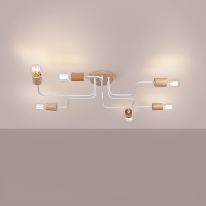 Ytmonterad ljuskrona TIMBO 6xE27/15W/230V vit/beige/bok