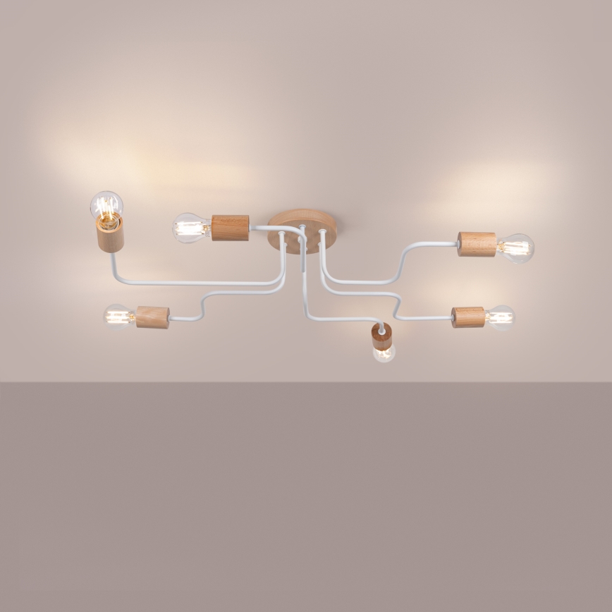 Ytmonterad ljuskrona TIMBO 6xE27/15W/230V vit/beige/bok