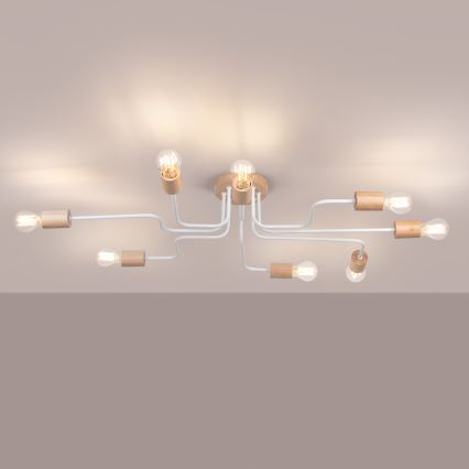 Ytmonterad ljuskrona TIMBO 8xE27/15W/230V vit/beige/bok