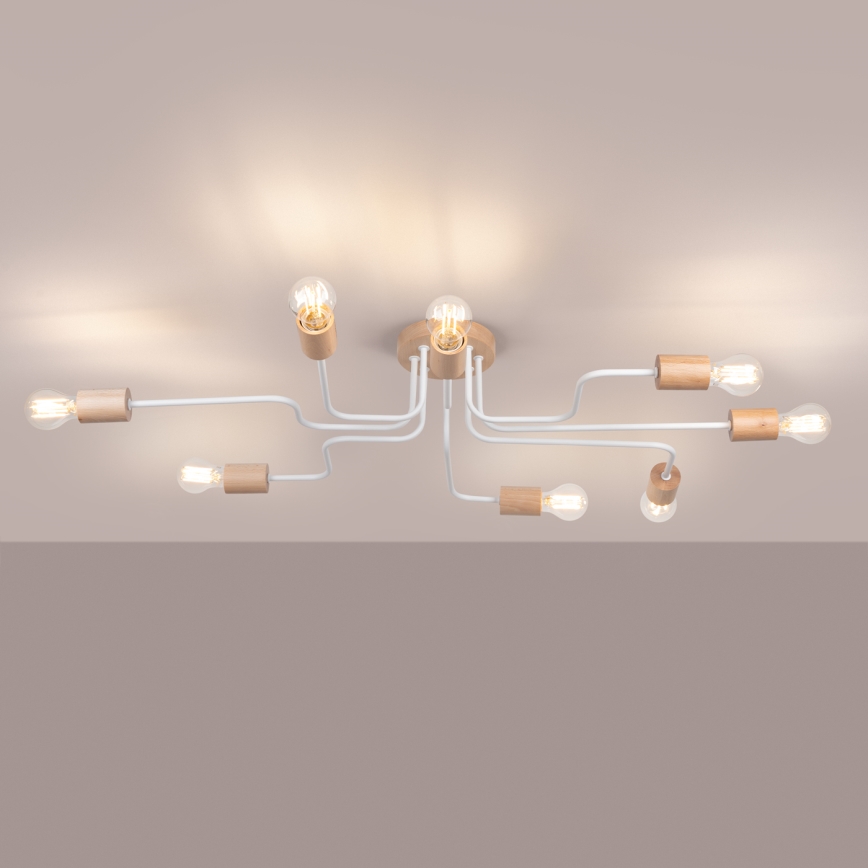 Ytmonterad ljuskrona TIMBO 8xE27/15W/230V vit/beige/bok