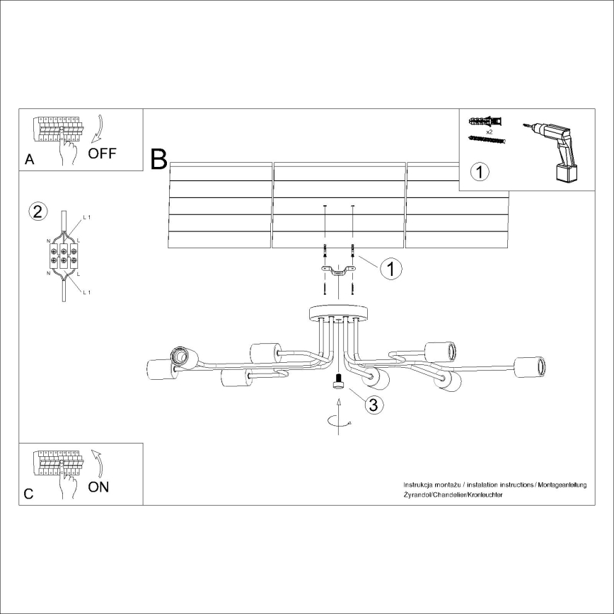 Ytmonterad ljuskrona TIMBO 8xE27/15W/230V vit/beige/bok