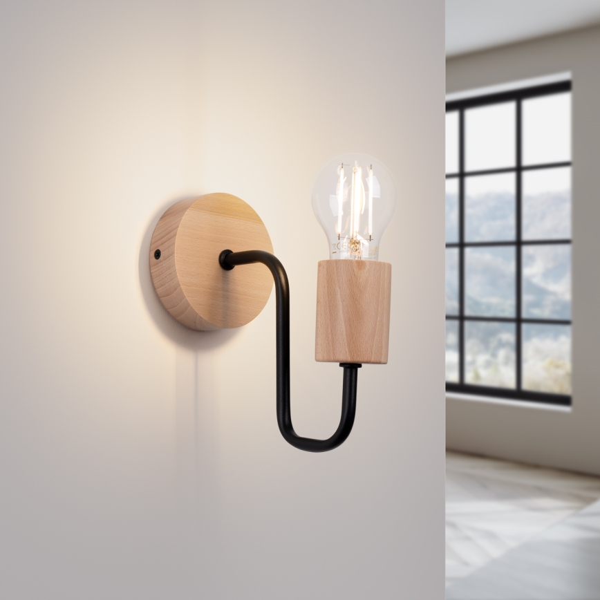 Vägglampa TIMBO 1xE27/15W/230V svart/beige/bok