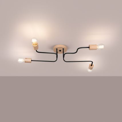 Ytmonterad ljuskrona TIMBO 4xE27/15W/230V svart/beige/bok