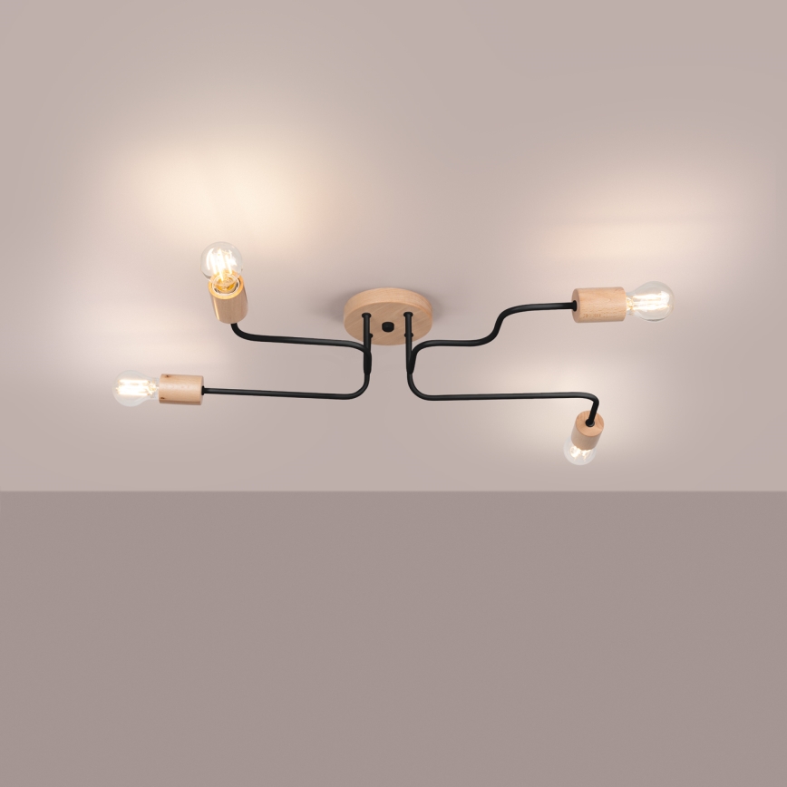 Ytmonterad ljuskrona TIMBO 4xE27/15W/230V svart/beige/bok