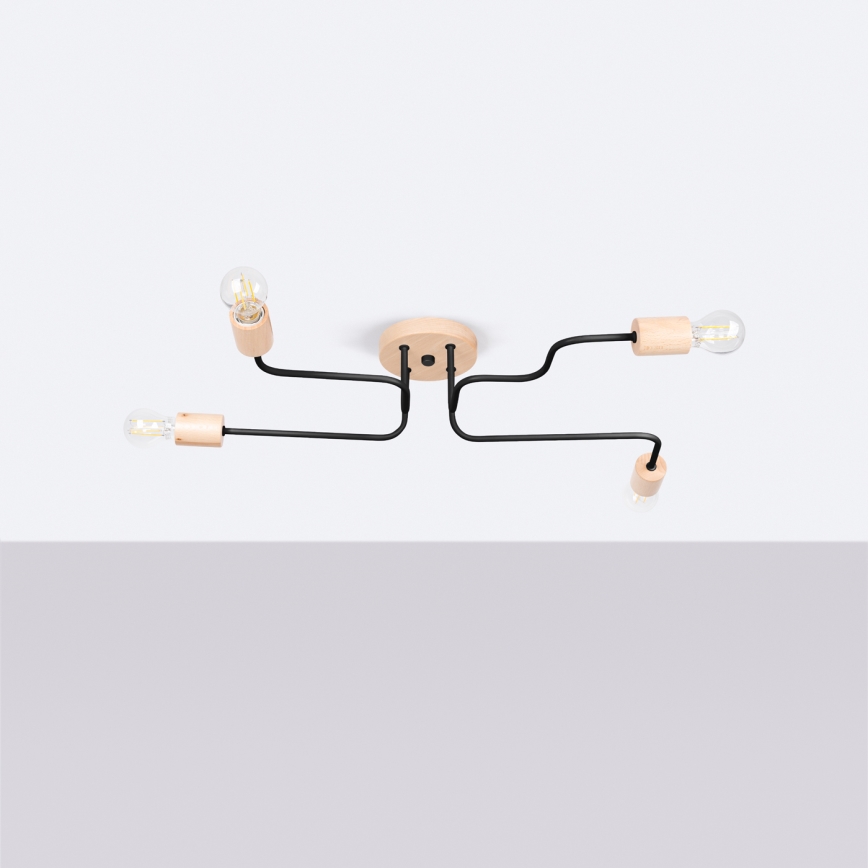 Ytmonterad ljuskrona TIMBO 4xE27/15W/230V svart/beige/bok