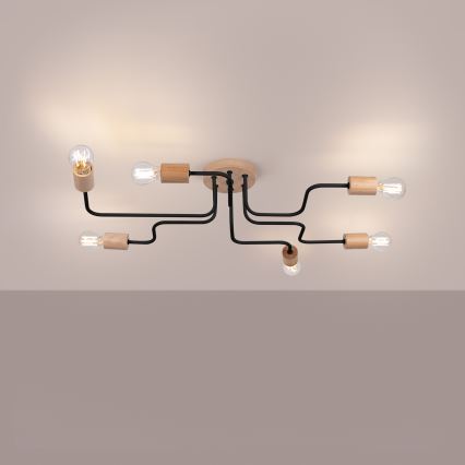 Ytmonterad ljuskrona TIMBO 6xE27/15W/230V svart/beige/bok