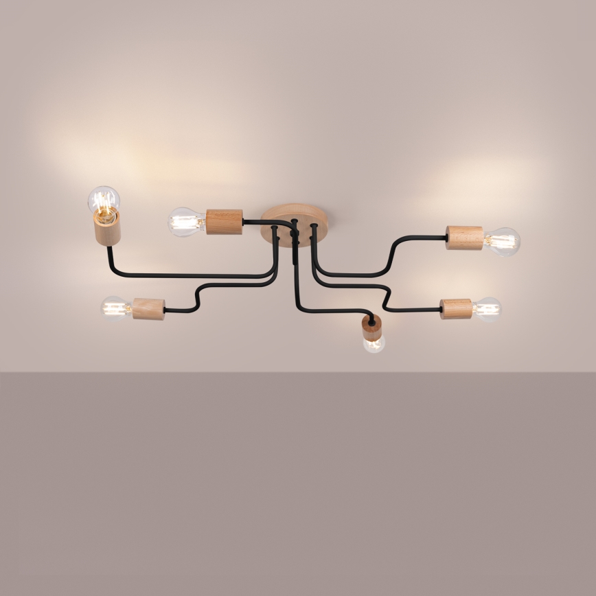 Ytmonterad ljuskrona TIMBO 6xE27/15W/230V svart/beige/bok