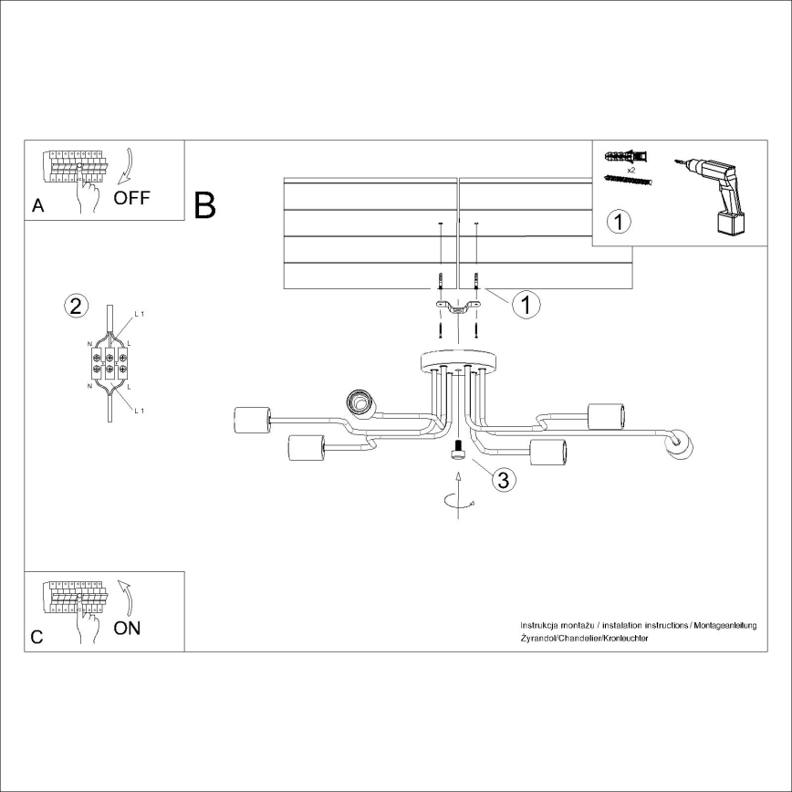 Ytmonterad ljuskrona TIMBO 6xE27/15W/230V svart/beige/bok