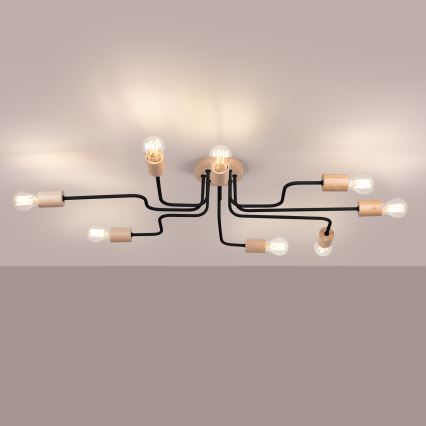 Ytmonterad ljuskrona TIMBO 8xE27/15W/230V svart/beige/bok