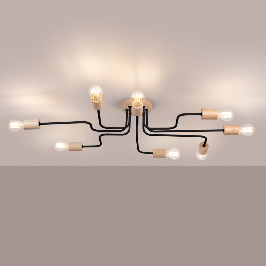 Ytmonterad ljuskrona TIMBO 8xE27/15W/230V svart/beige/bok