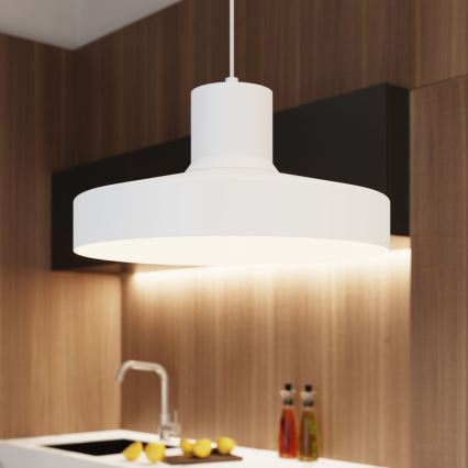 Ljuskrona med textilsladd BILO 1xE27/15W/230V diameter 35 cm vit