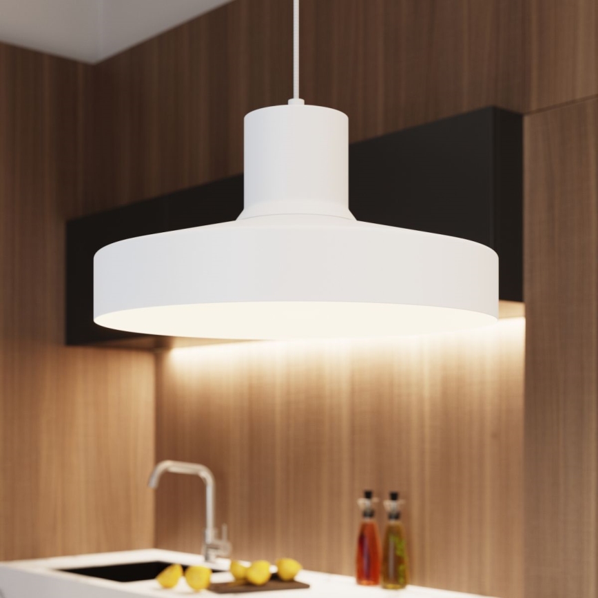 Ljuskrona med textilsladd BILO 1xE27/15W/230V diameter 35 cm vit