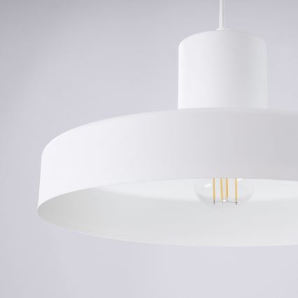 Ljuskrona med textilsladd BILO 1xE27/15W/230V diameter 35 cm vit