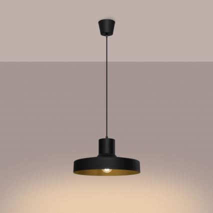 Ljuskrona med textilsladd BILO 1xE27/15W/230V diameter 35 cm svart