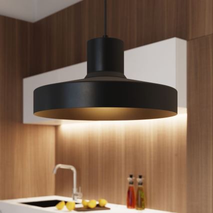 Ljuskrona med textilsladd BILO 1xE27/15W/230V diameter 35 cm svart