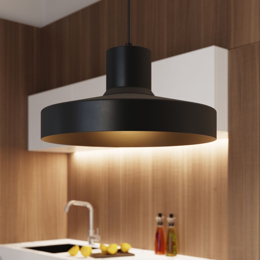 Ljuskrona med textilsladd BILO 1xE27/15W/230V diameter 35 cm svart