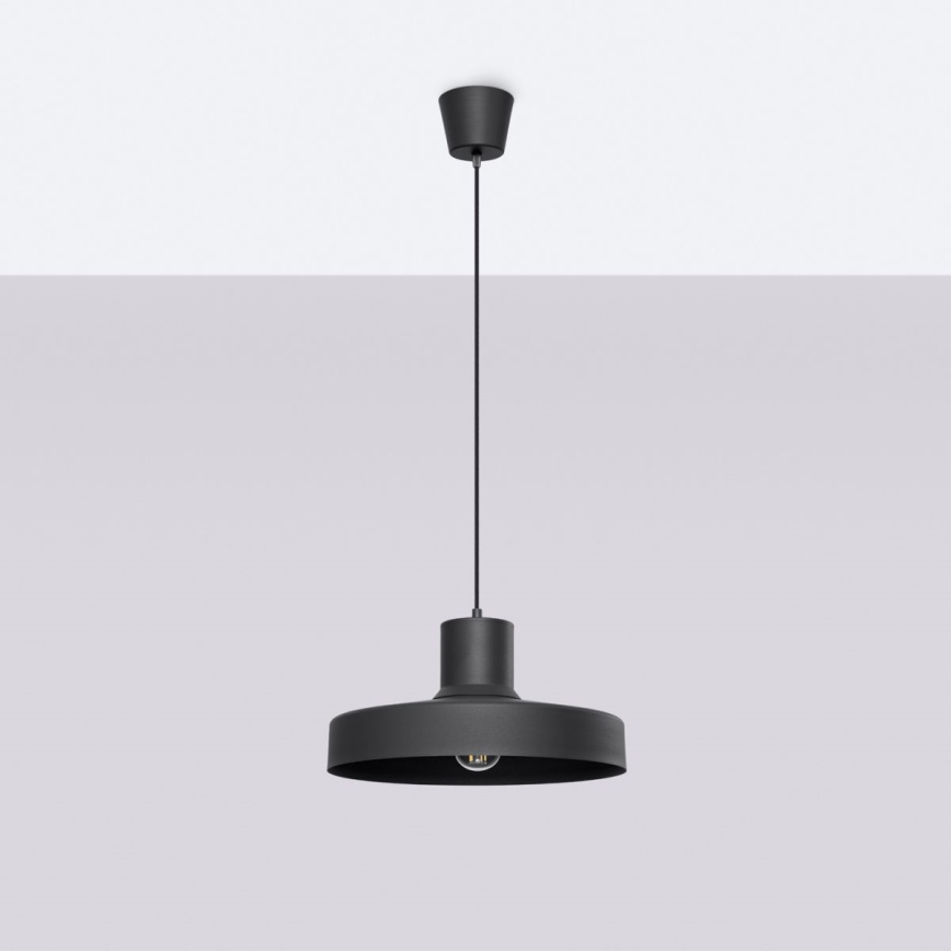 Ljuskrona med textilsladd BILO 1xE27/15W/230V diameter 35 cm svart