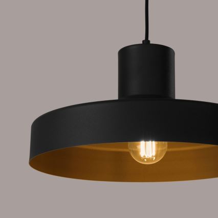 Ljuskrona med textilsladd BILO 1xE27/15W/230V diameter 35 cm svart