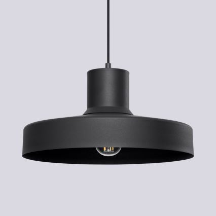 Ljuskrona med textilsladd BILO 1xE27/15W/230V diameter 35 cm svart