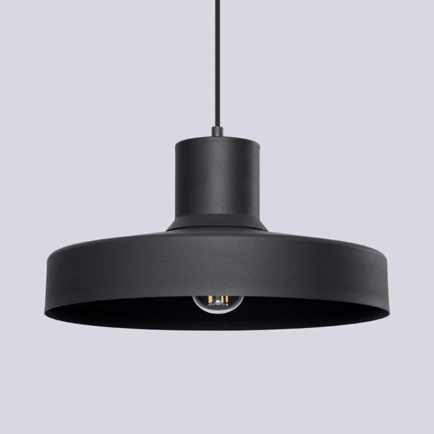 Ljuskrona med textilsladd BILO 1xE27/15W/230V diameter 35 cm svart