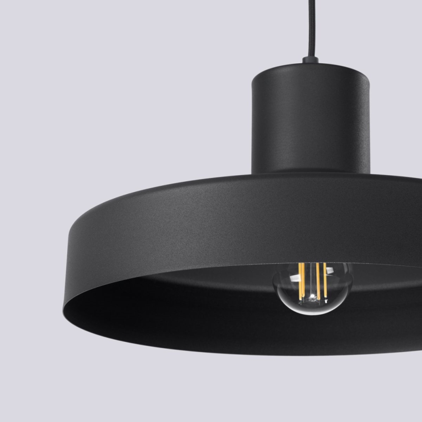 Ljuskrona med textilsladd BILO 1xE27/15W/230V diameter 35 cm svart
