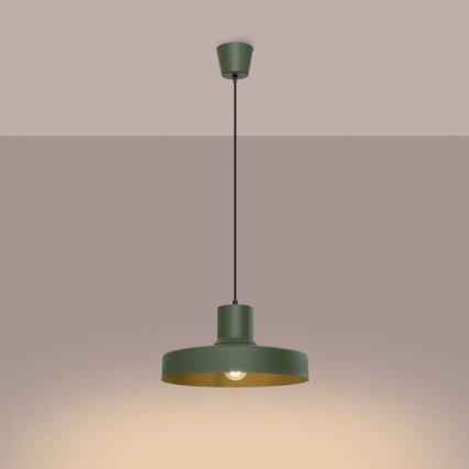 Ljuskrona med textilsladd BILO 1xE27/15W/230V diameter 35 cm grön