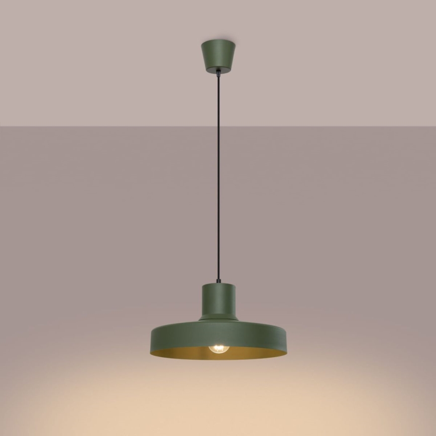 Ljuskrona med textilsladd BILO 1xE27/15W/230V diameter 35 cm grön