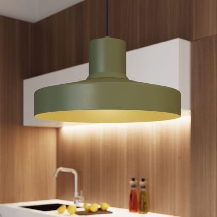 Ljuskrona med textilsladd BILO 1xE27/15W/230V diameter 35 cm grön