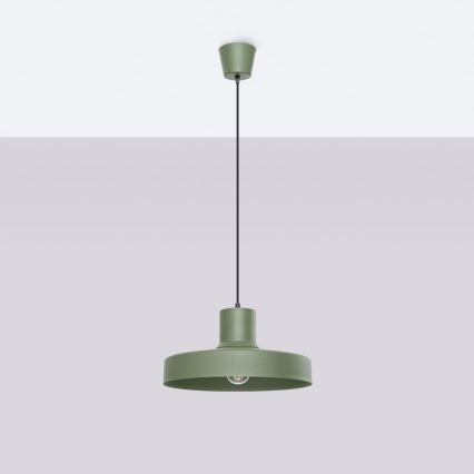 Ljuskrona med textilsladd BILO 1xE27/15W/230V diameter 35 cm grön