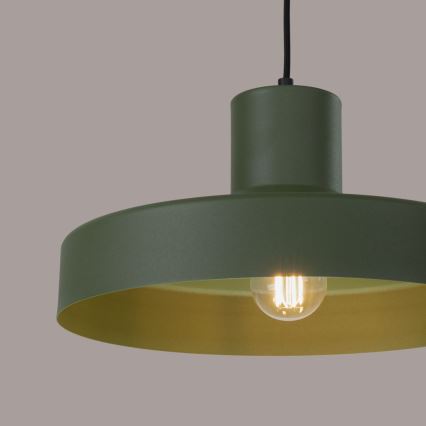 Ljuskrona med textilsladd BILO 1xE27/15W/230V diameter 35 cm grön